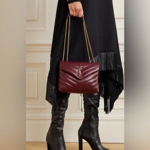 SAINT LAURENT Burgundy Matlassé Leather Small Loulou
Shoulder Bag